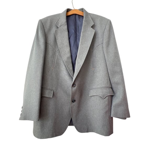 Circle Dallas Texas Blazer Suit Jacket Mens 44R Button Front Gray Career Event - Picture 1 of 13